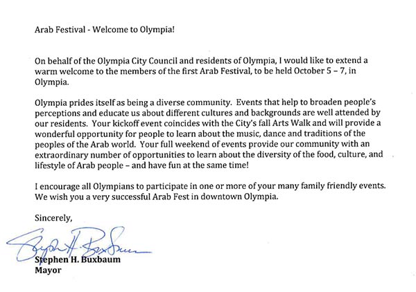 Mayor Buxbaum Welcomes Olympia Arab Fest