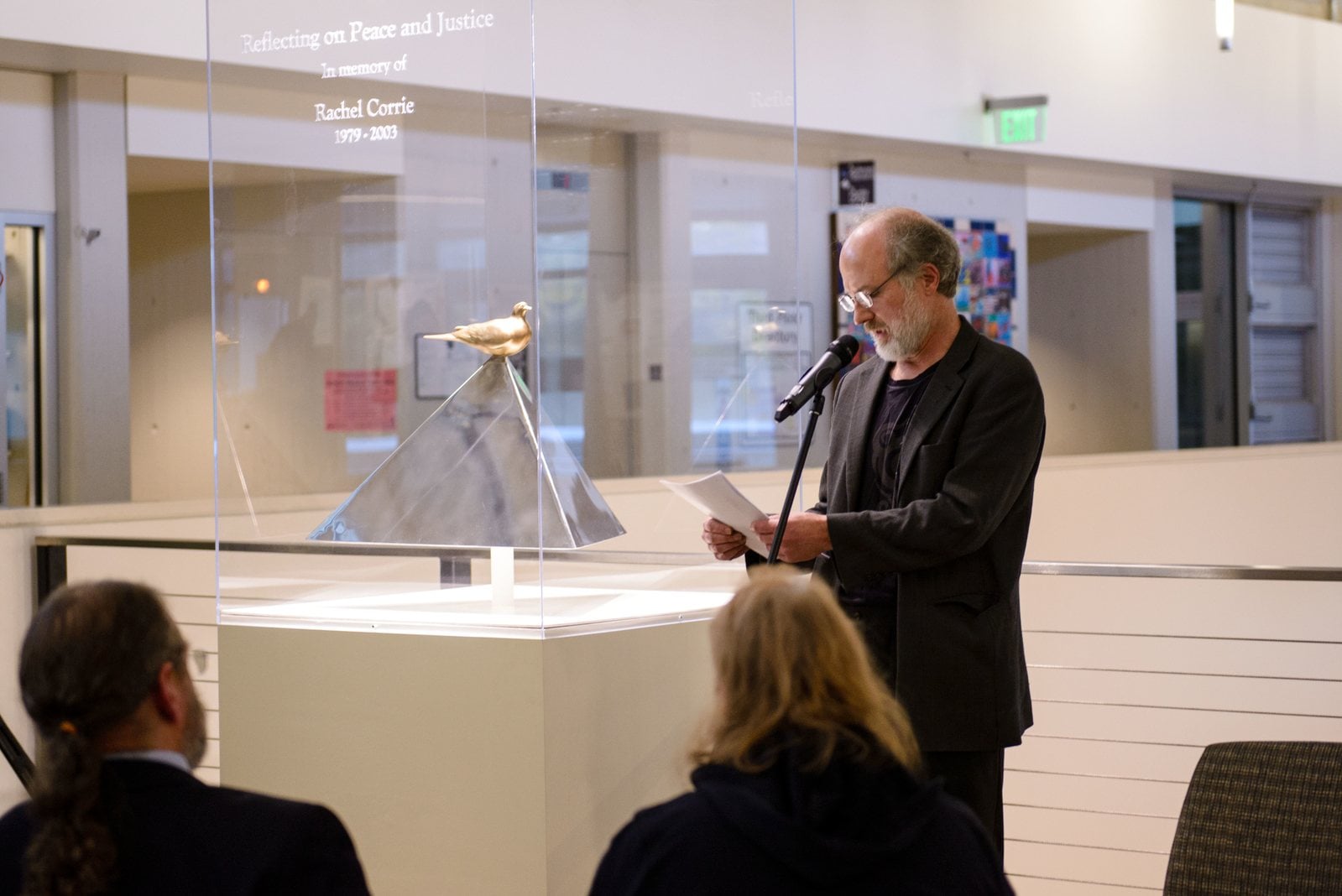 Ross Matteson speaking at the Rachel Corrie sculpture dedication ceremony in 2013